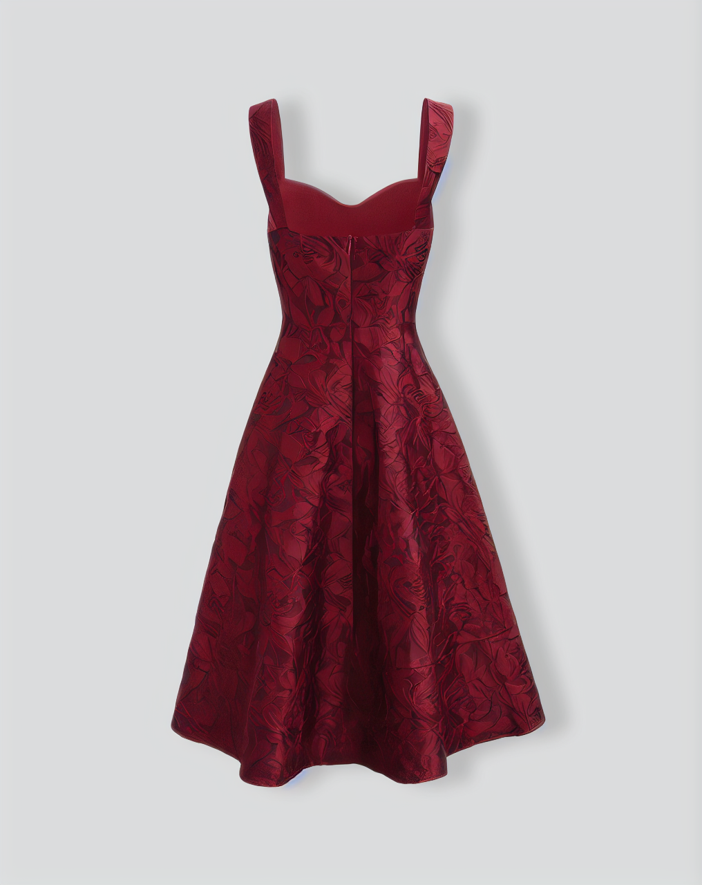 The Red Sweetheart Neck Jacquard Midi Dress
