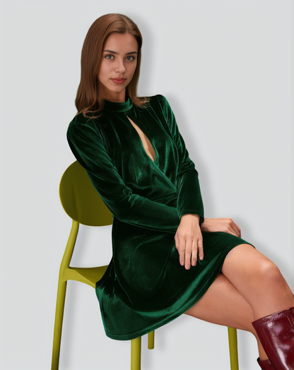 The Green Stand Cut Out Velvet Mini Dress