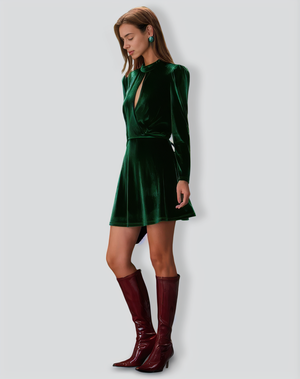 The Green Stand Cut Out Velvet Mini Dress
