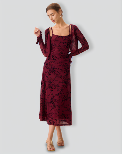 Red Floral Bodycon Slip Midi Dress