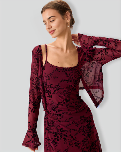 Red Floral Bodycon Slip Midi Dress