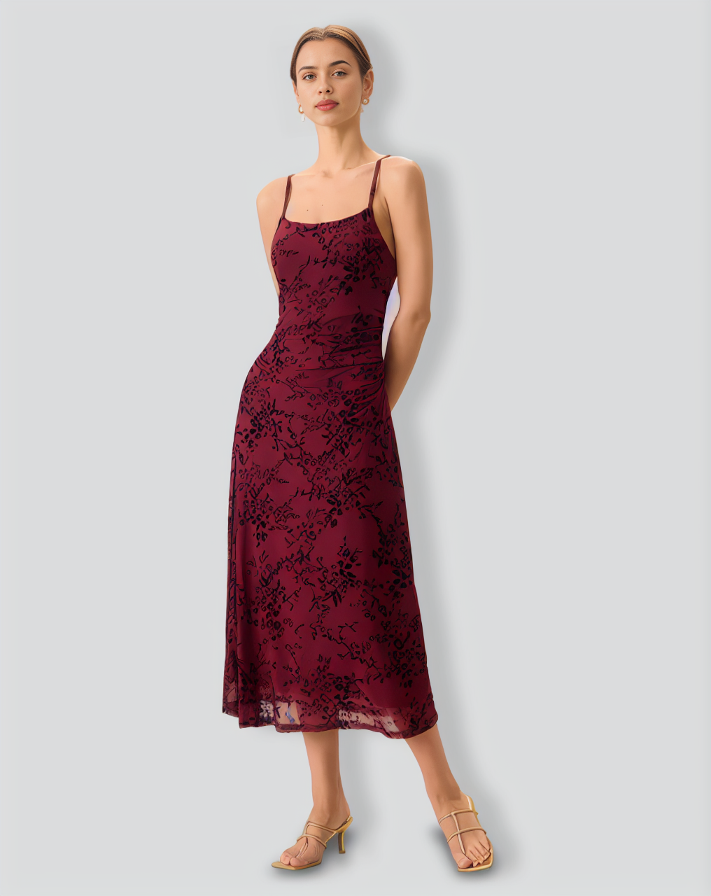 Red Floral Bodycon Slip Midi Dress