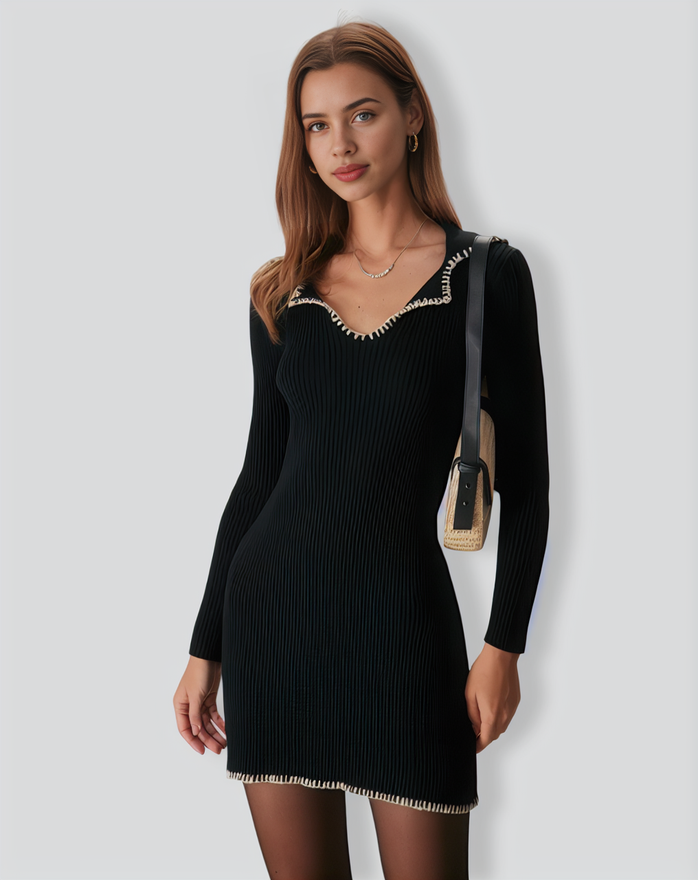 The Black Contrast Stitch Sweater Mini Dress