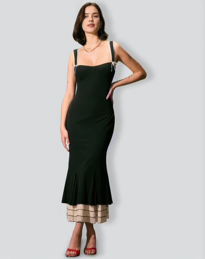The Black Sweetheart Neck Bodycon Slip Maxi Dress