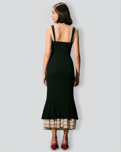 The Black Sweetheart Neck Bodycon Slip Maxi Dress