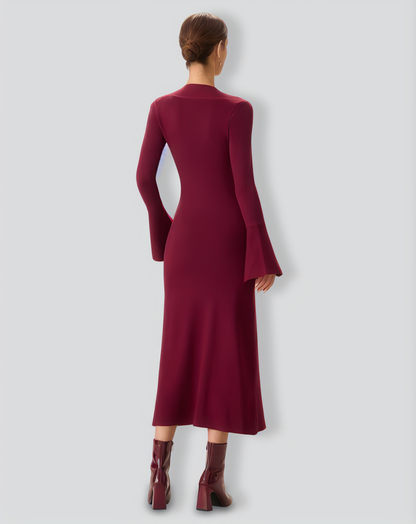 The Red Square Neck Flare Sleeve Midi Dress