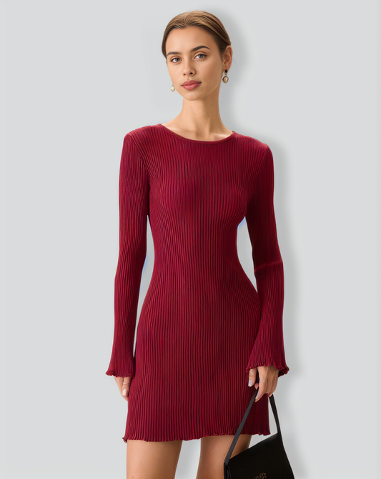 Women's Red Bell Sleeve Bodycon Sweater Dress