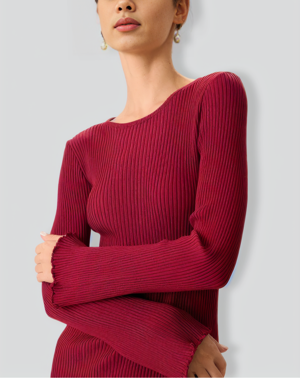 Women's Red Bell Sleeve Bodycon Sweater Dress