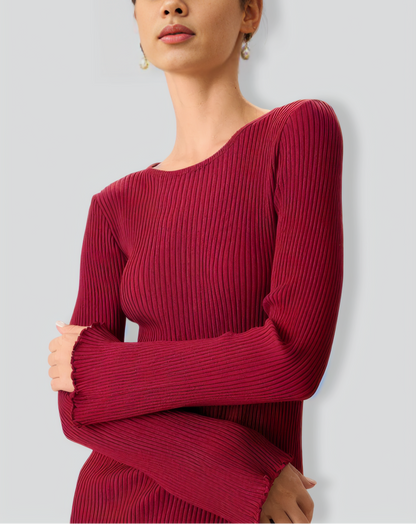 Women's Red Bell Sleeve Bodycon Sweater Dress