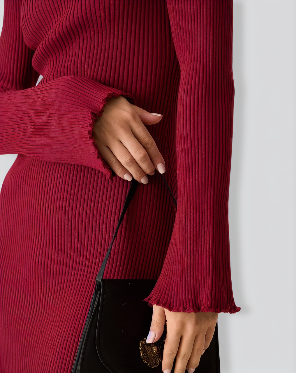 Women's Red Bell Sleeve Bodycon Sweater Dress