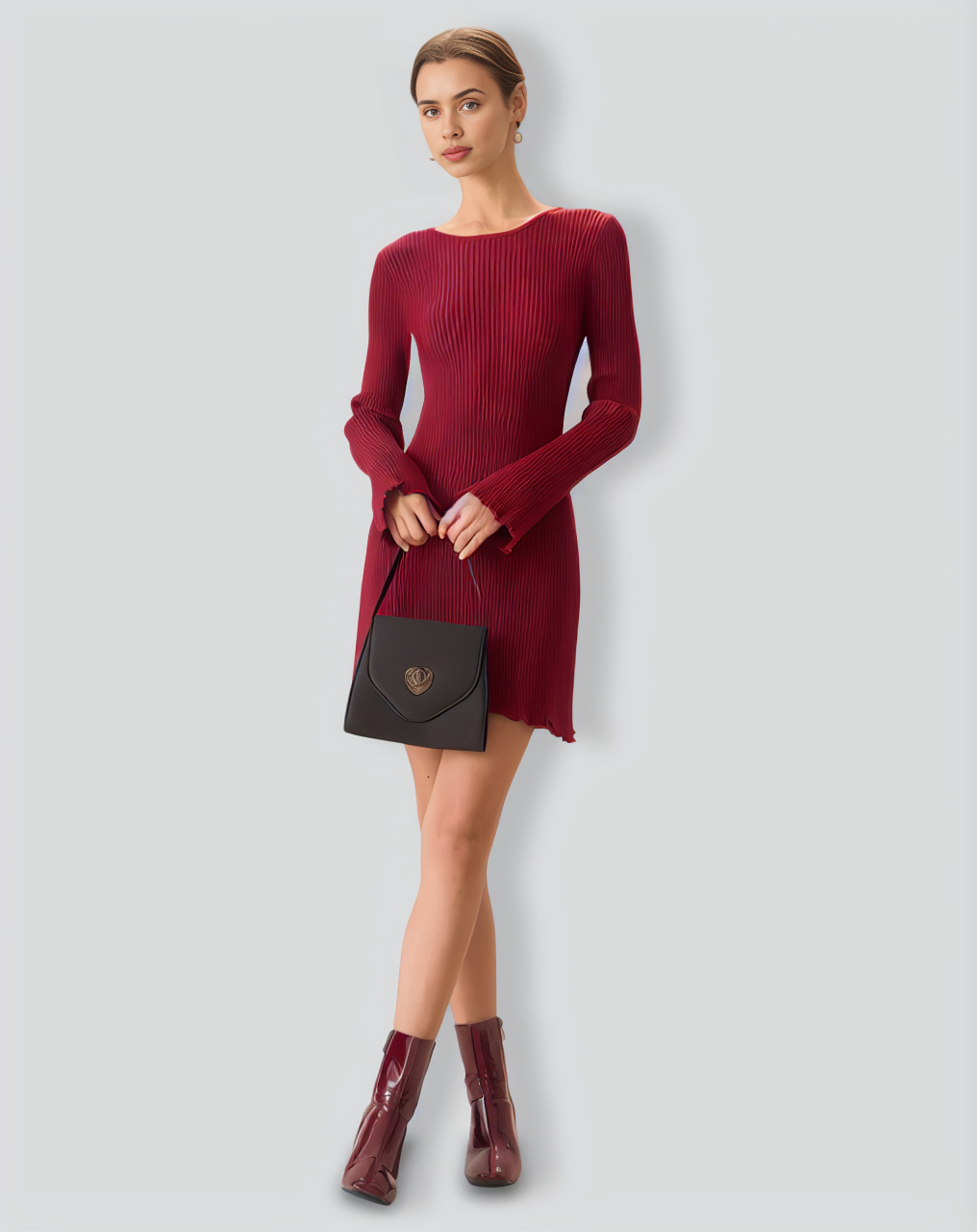 Women's Red Bell Sleeve Bodycon Sweater Dress