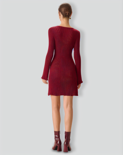 Women's Red Bell Sleeve Bodycon Sweater Dress