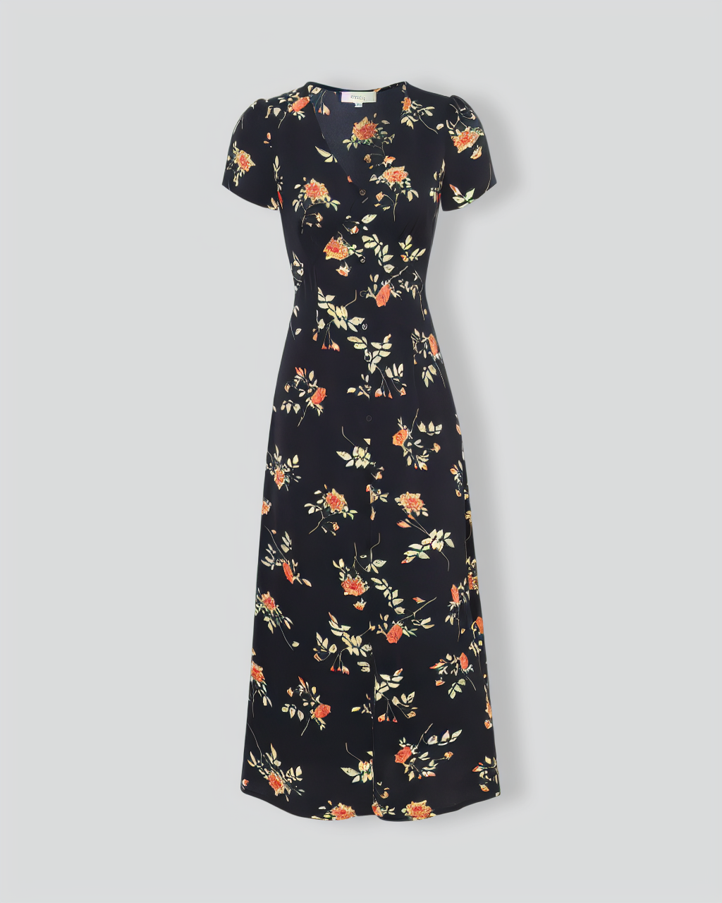 The Black V Neck Floral Short Sleeve Maxi Dress