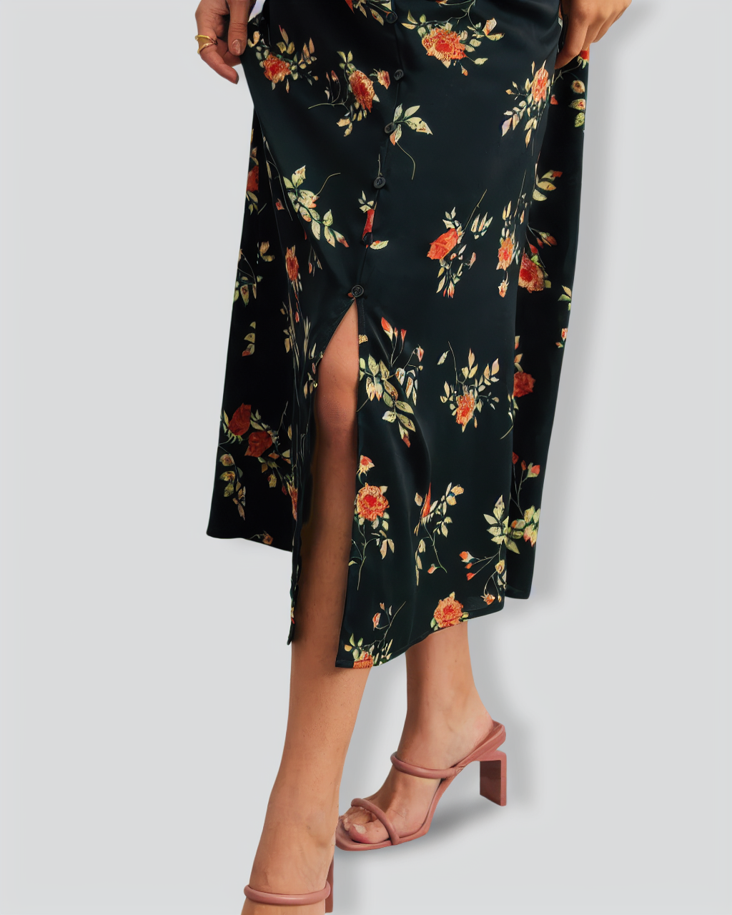 The Black V Neck Floral Short Sleeve Maxi Dress