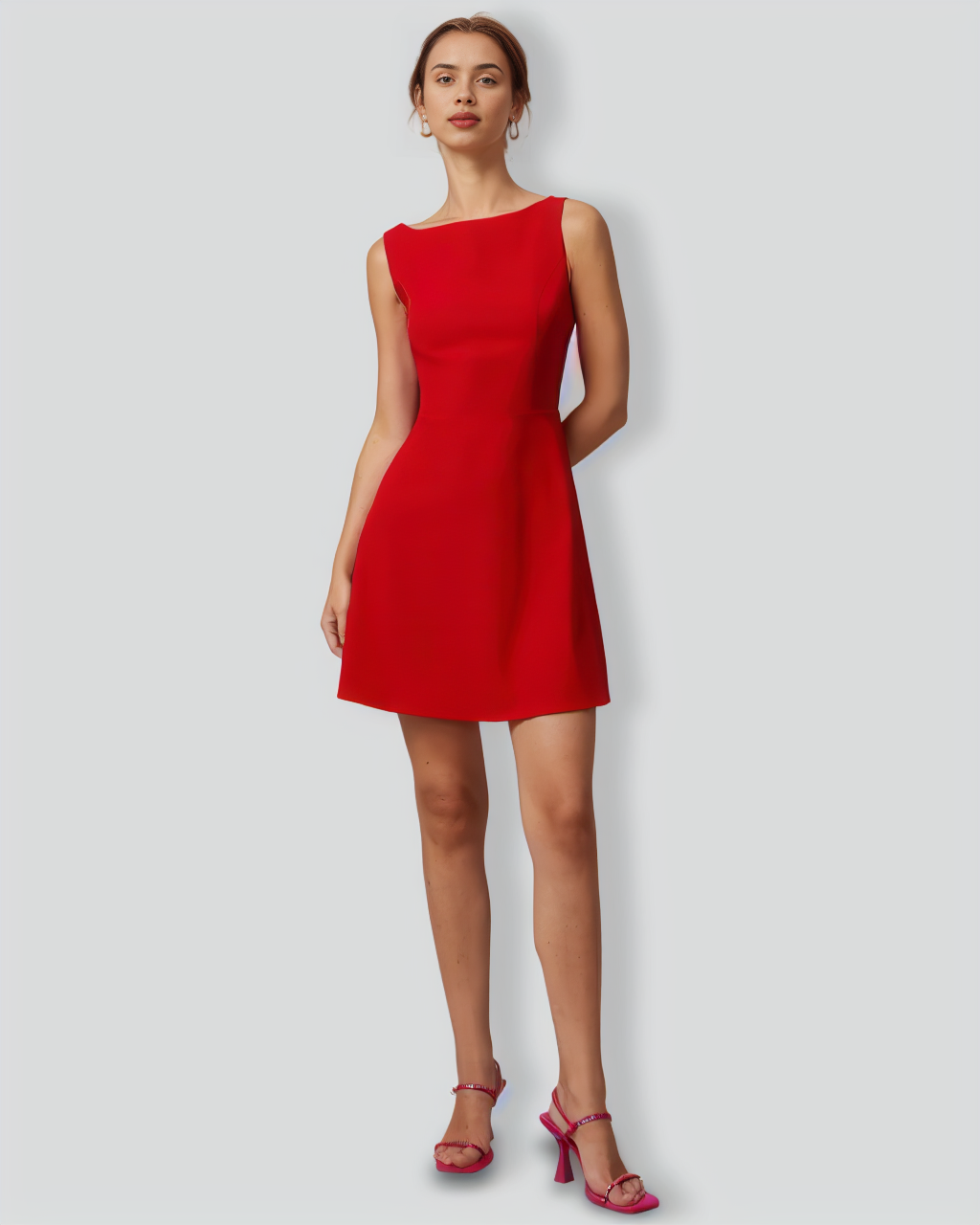 The Red Boat Neck High Waisted Mini Dress
