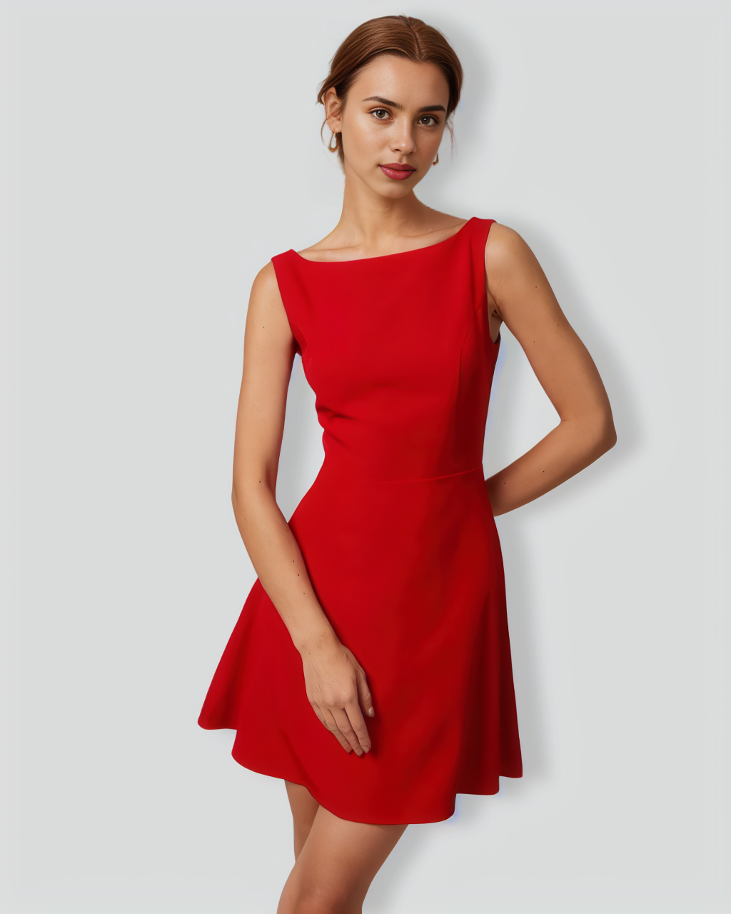 The Red Boat Neck High Waisted Mini Dress