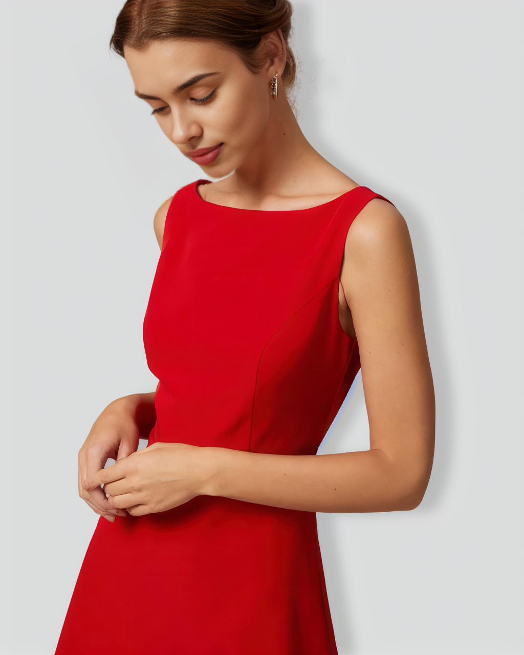 The Red Boat Neck High Waisted Mini Dress