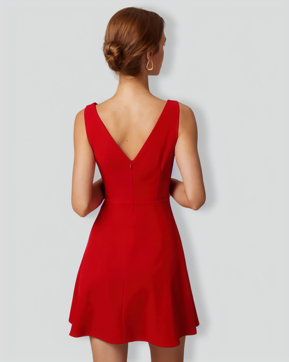 The Red Boat Neck High Waisted Mini Dress