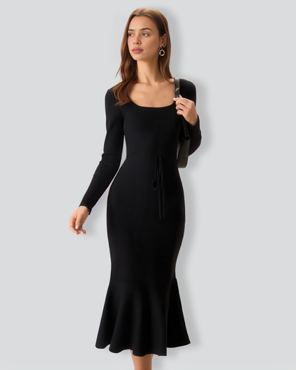 Women's Black Square Neck Mermaid Sweater Maxi Dress