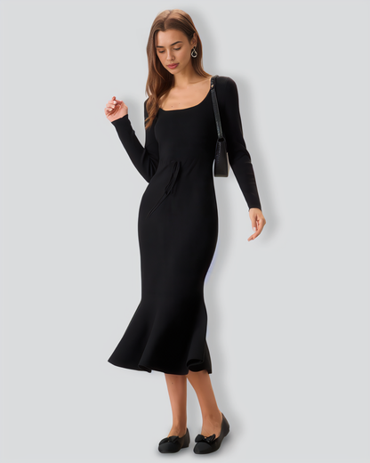 Women's Black Square Neck Mermaid Sweater Maxi Dress