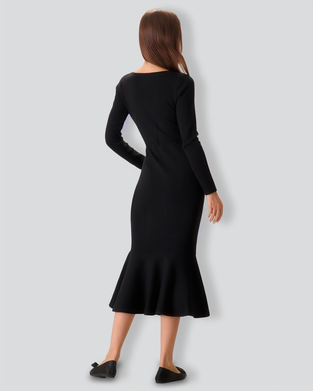 Women's Black Square Neck Mermaid Sweater Maxi Dress