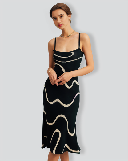 The Black Wave Mermaid Hem Knit Midi Dress