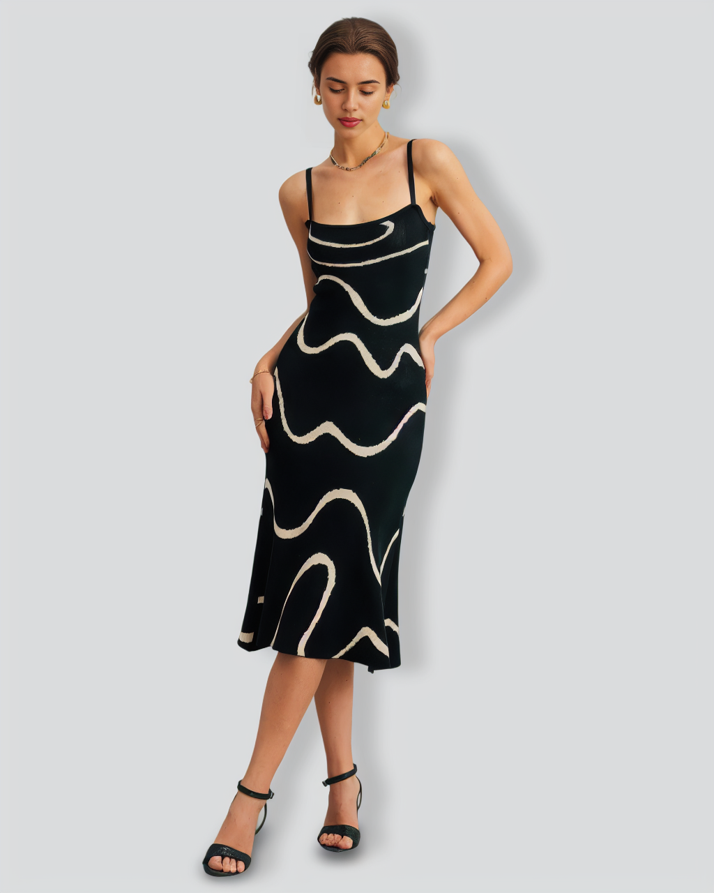 The Black Wave Mermaid Hem Knit Midi Dress