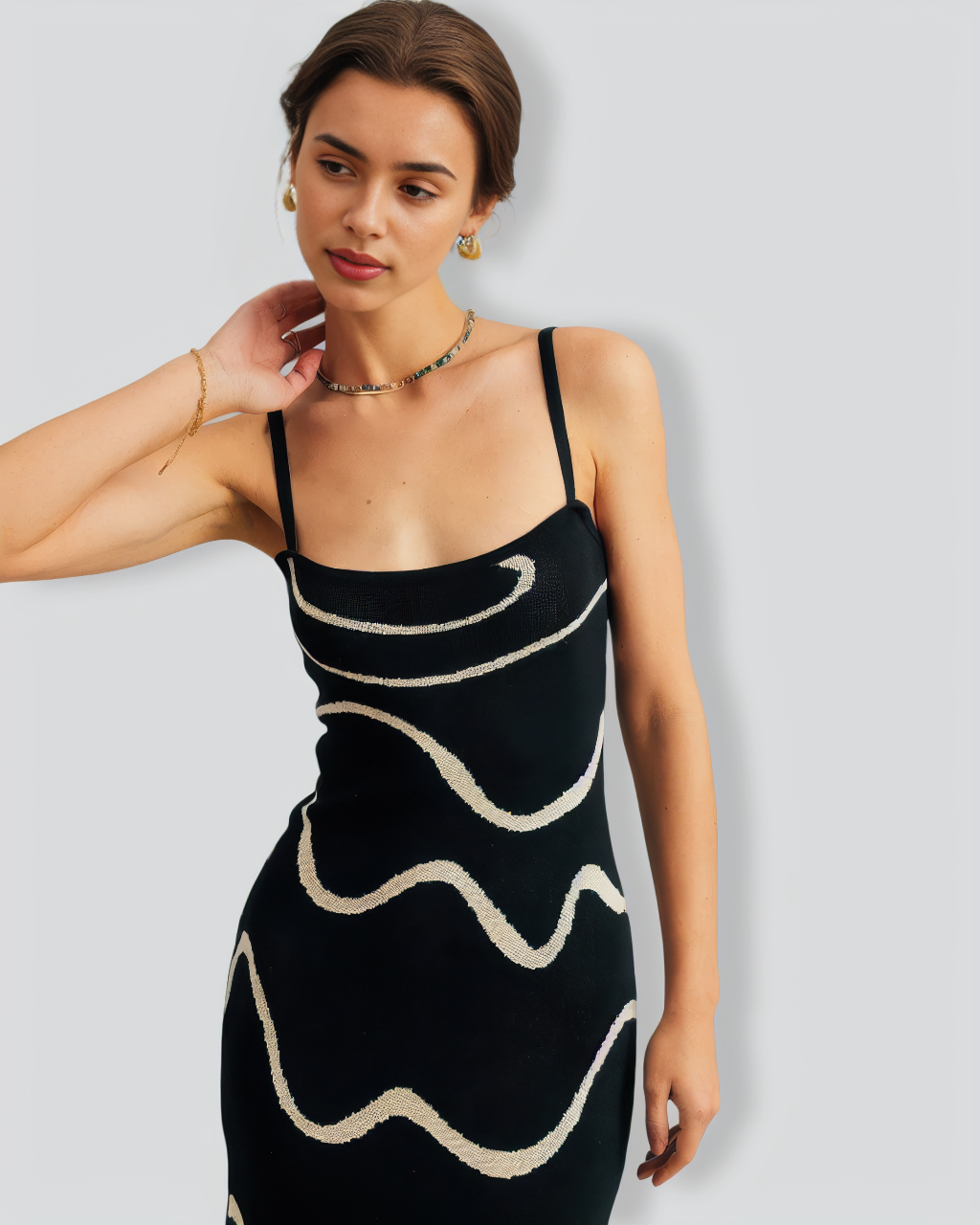 The Black Wave Mermaid Hem Knit Midi Dress