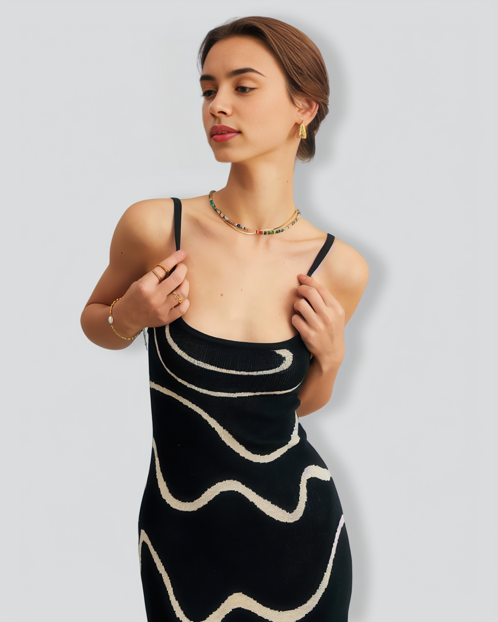 The Black Wave Mermaid Hem Knit Midi Dress