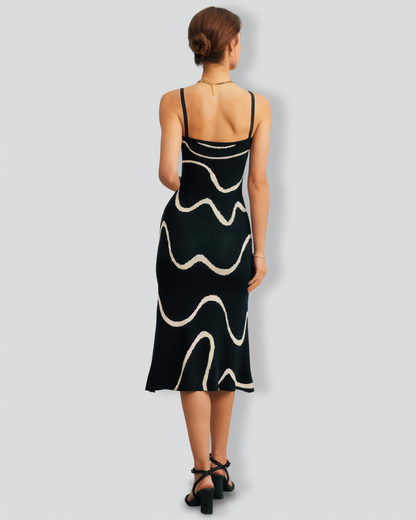 The Black Wave Mermaid Hem Knit Midi Dress