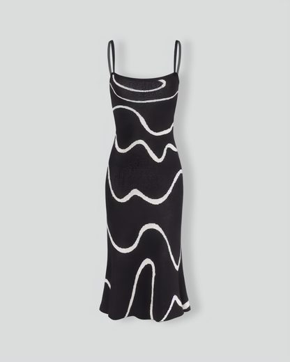 The Black Wave Mermaid Hem Knit Midi Dress