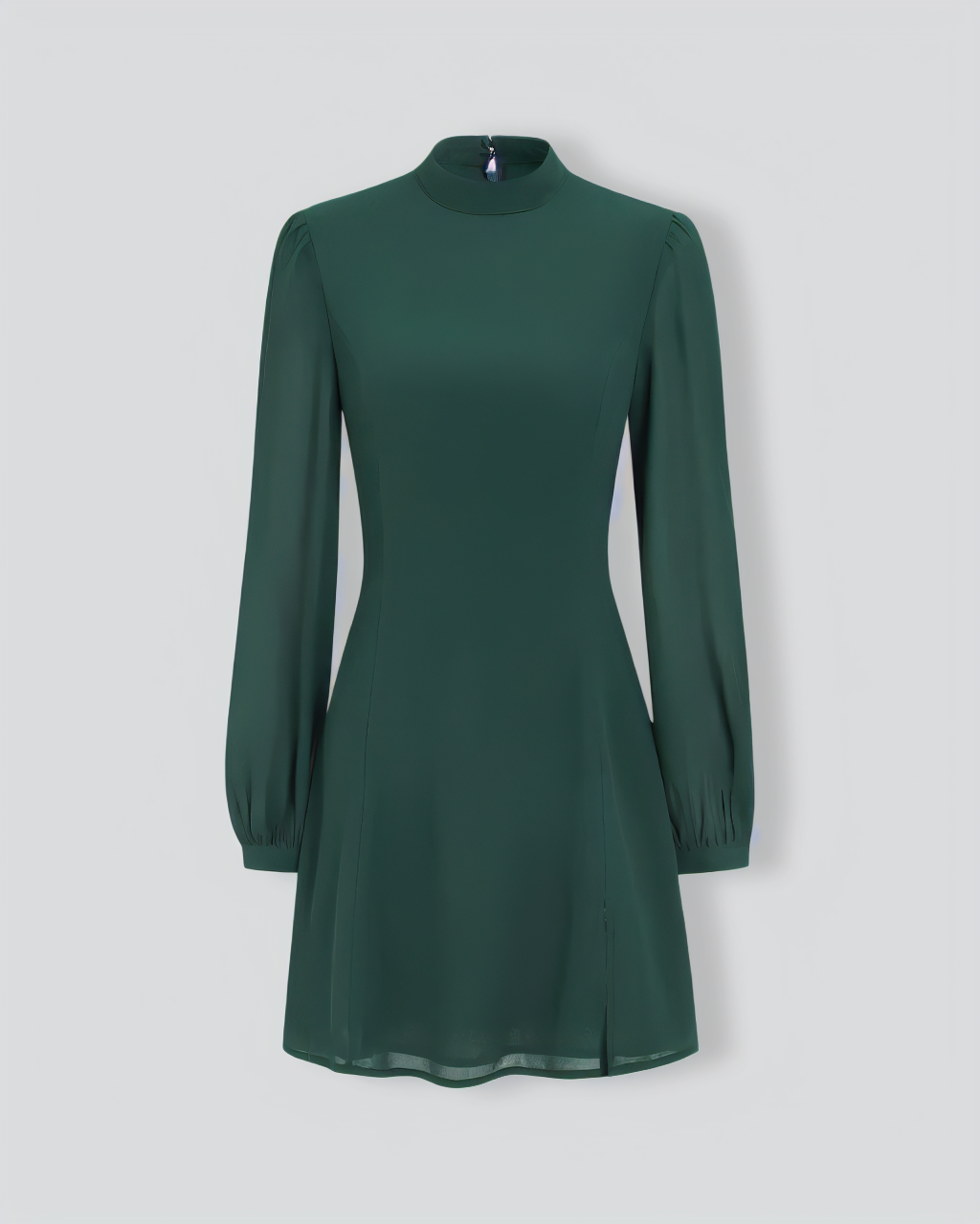 The Green Stand Collar Sheer Slit Mini Dress