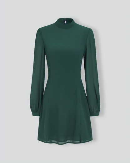 The Green Stand Collar Sheer Slit Mini Dress