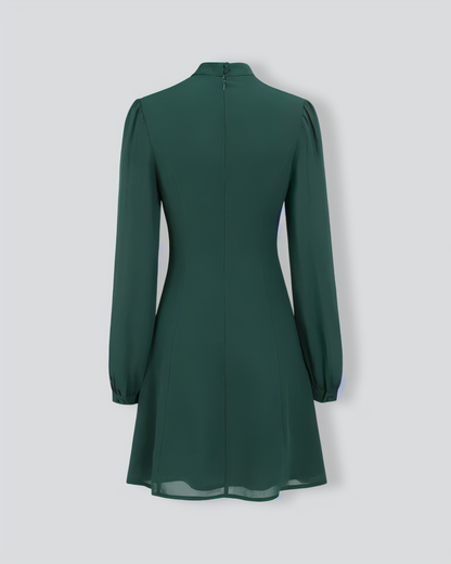 The Green Stand Collar Sheer Slit Mini Dress