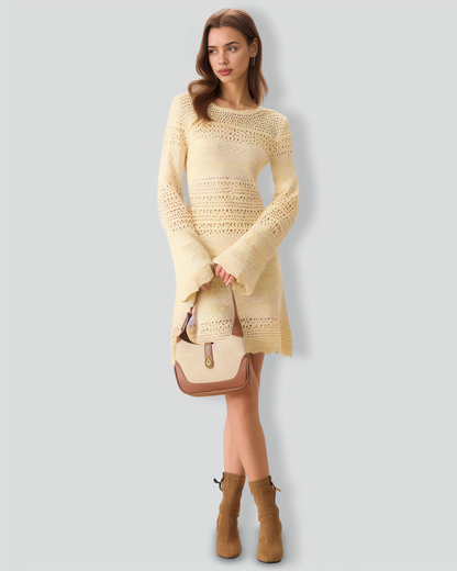 Women's Apricot Cutout Knitted Sweater Dress