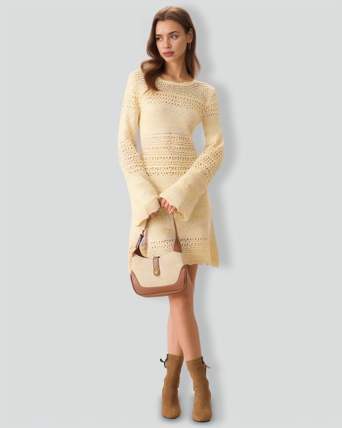 Women's Apricot Cutout Knitted Sweater Dress