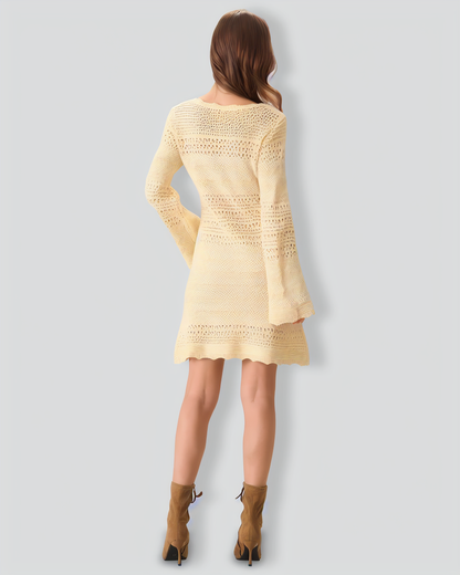 Women's Apricot Cutout Knitted Sweater Dress