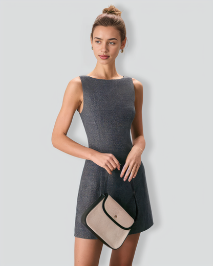 The Grey Boat Neck Sleeveless Mini Dress