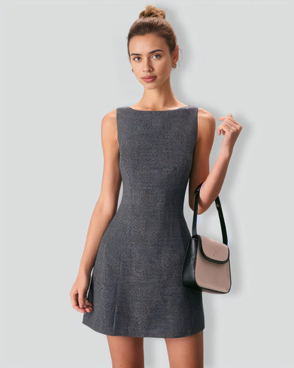 The Grey Boat Neck Sleeveless Mini Dress