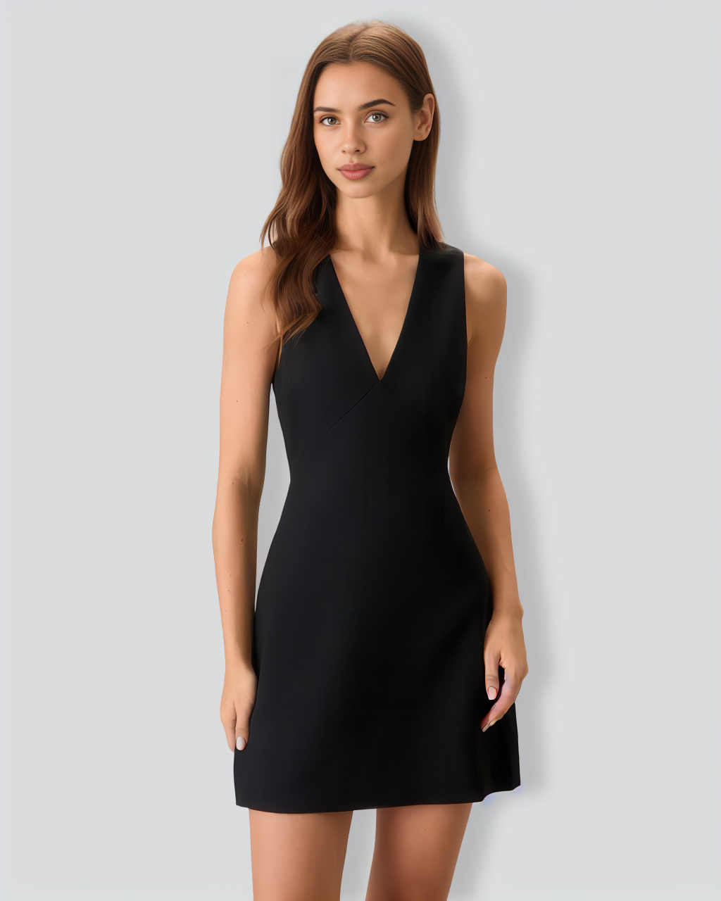 Women's Black V-Neck Sleeveless Mini Dress