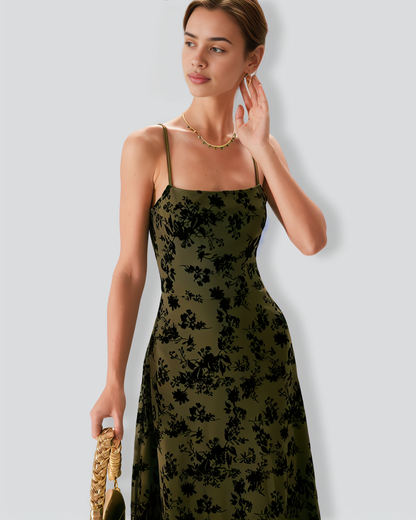 The Green Floral Burnout A-Line Slip Midi Dress