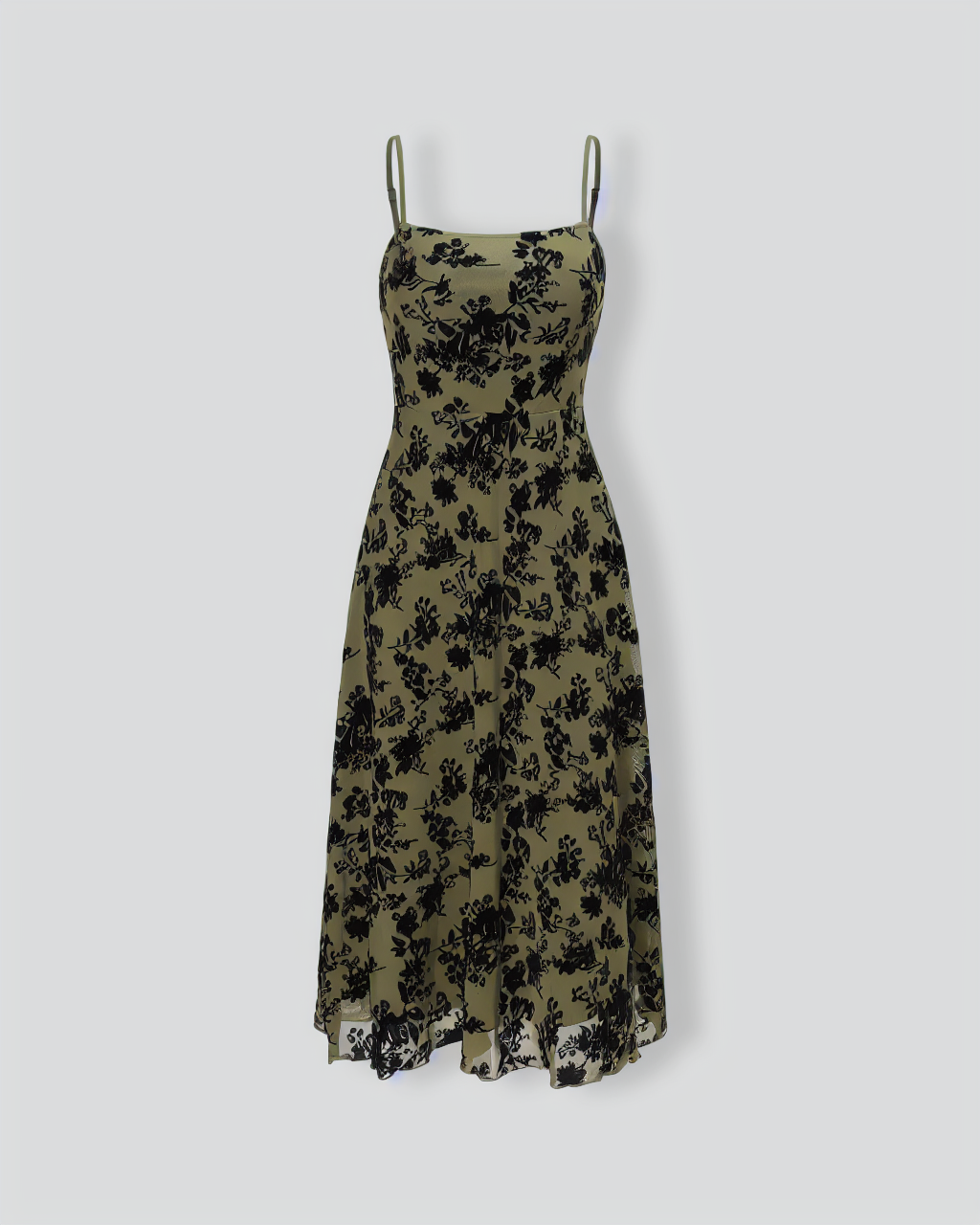 The Green Floral Burnout A-Line Slip Midi Dress