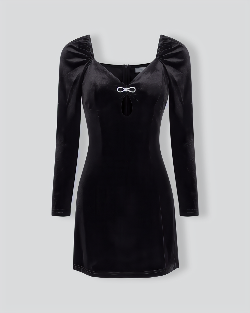 Women's Black Puffed Sleeve Velvet Mini Dress