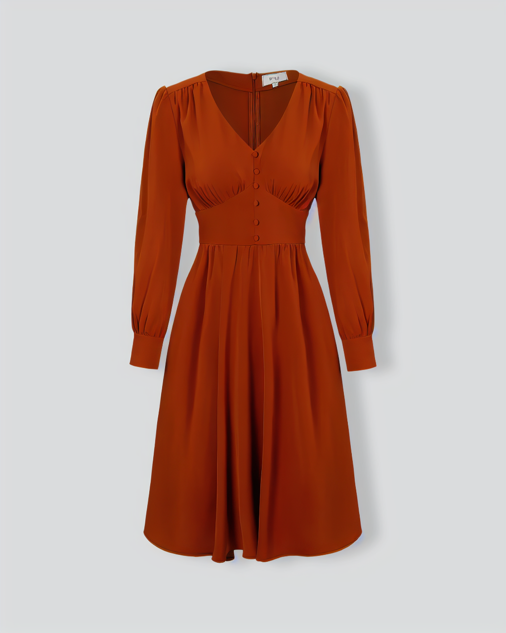 The Orange V Neck Pleated Button Midi Dress