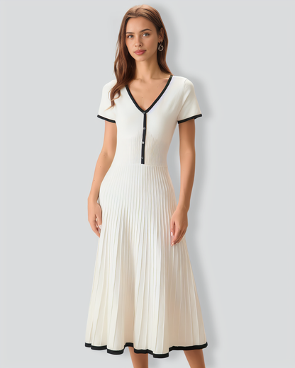 Women's White Contrasting Sweater Midi Dress