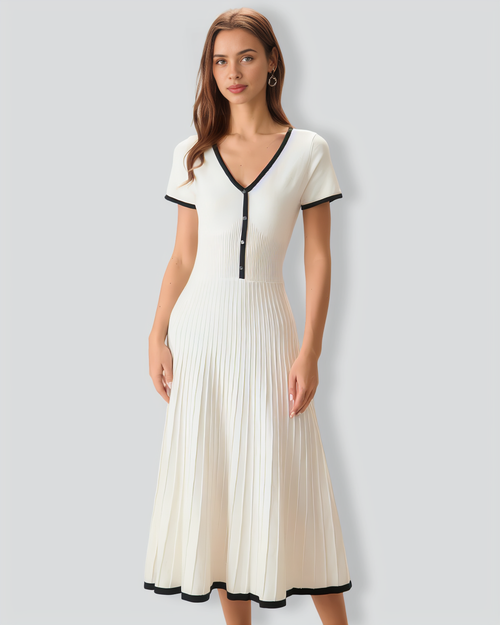 Women's White Contrasting Sweater Midi Dress