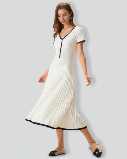 Women's White Contrasting Sweater Midi Dress
