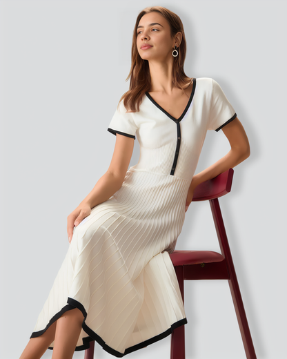 Women's White Contrasting Sweater Midi Dress