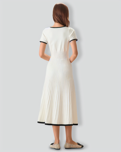 Women's White Contrasting Sweater Midi Dress