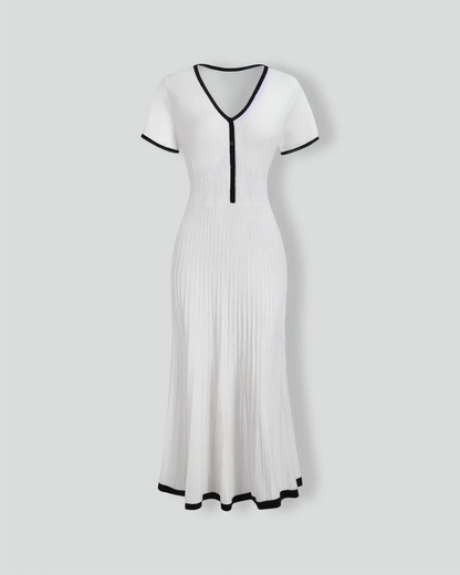 Women's White Contrasting Sweater Midi Dress